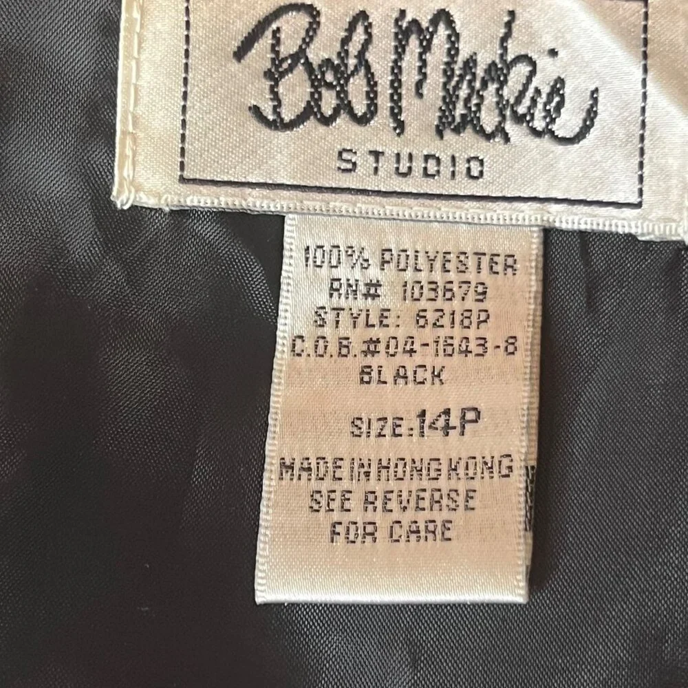 Bob Mackie Studio 14P Black Sleeveless Dress Floral Embroidery Career Formal Y2K